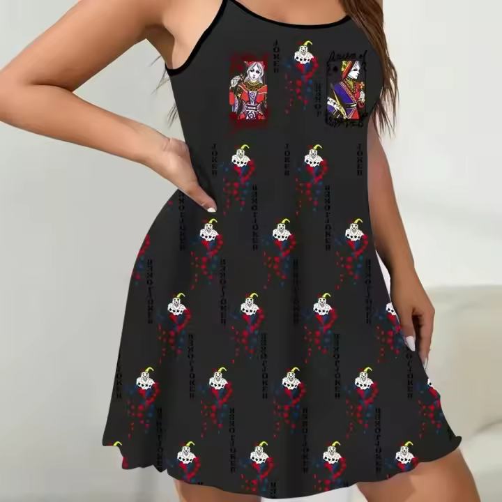 Nuevo vestido de talla grande con estampado de póquer, vestido de estar por casa cómodo y versátil - 1