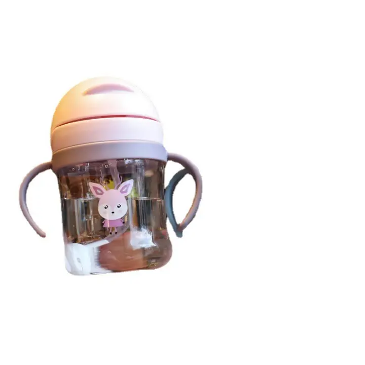 Botella de dibujos animados para niños, taza de entrenamiento con patrón de animales, taza de paja invertida sin fugas, 250ml - 1