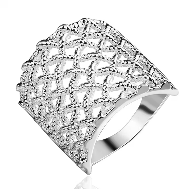 Anillo de red de cuerda tejida de plata de ley para mujeres y hombres - 1