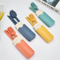 Juego de cubiertos de paja de trigo, cuchara portátil, tenedor, cuchillo, palillos con estuche, vajilla para oficina de estudiantes - details 0