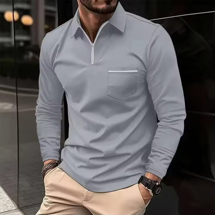 Polos de moda para hombre, camisas de negocios informales con bolsillos de manga larga de otoño y cremalleras de solapa, camisetas de golf, XS-XL - 1