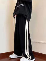 Pantalones deportivos rectos sueltos de moda a rayas de verano de estilo americano de pierna ancha informal para hombres y mujeres - details 0