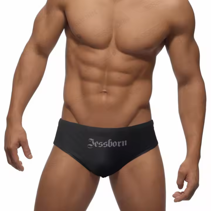 Jessborn bañadores triangulares para hombre, bañador con estampado de ala negra plateada, pantalones cortos de cintura media, sexy, bañador de playa de primavera caliente - 1