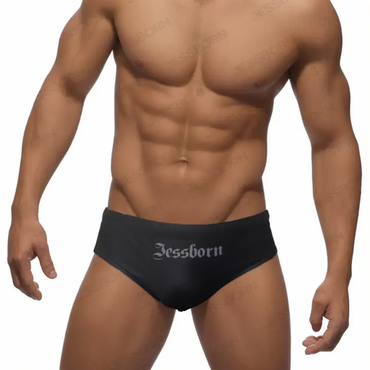 Jessborn bañadores triangulares para hombre, bañador con estampado de ala negra plateada, pantalones cortos de cintura media, sexy, bañador de playa de primavera caliente - 1
