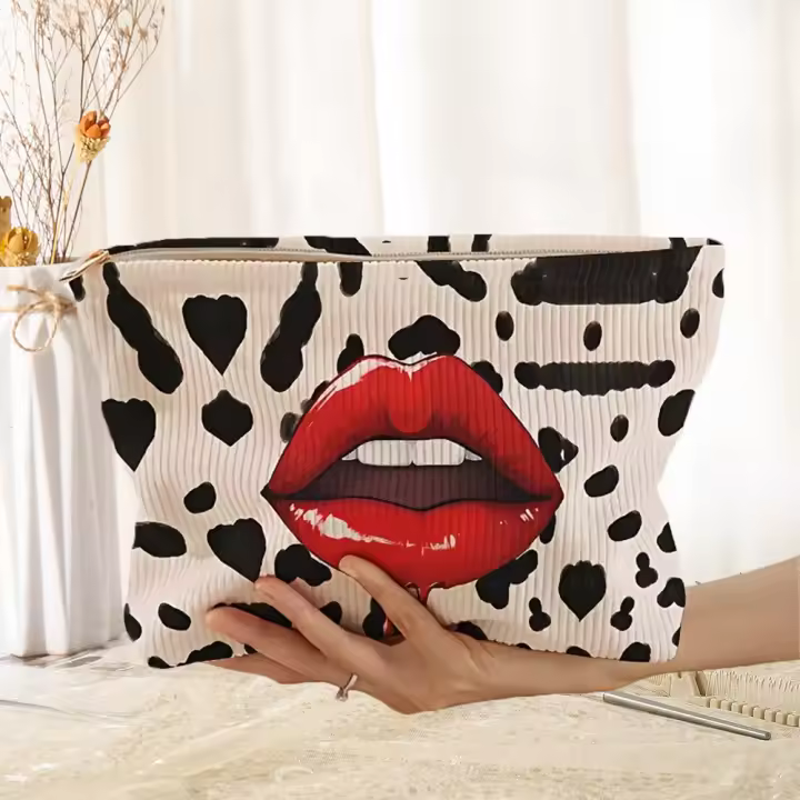Bolsa de maquillaje con estampado de labios de moda, bolsa de cosméticos, bolsa de almacenamiento versátil informal, bolsa de maquillaje de viaje, adecuada para mujeres y todo tipo de ocasiones, regalos para esposa - 1