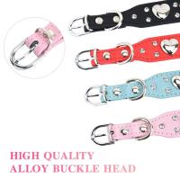 Suministros para mascotas, Collar de cuero PU con corazón de amor para perro, Collar bonito con diamantes de imitación para mascota, Collar ajustable para cachorros, decoración para el cuidado de gatos, regalo - details 1