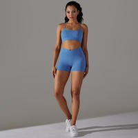 Hamidou-Conjuntos de Yoga cortos para mujer, Sujetador deportivo con espalda bonita, ropa deportiva, atuendo deportivo para mujer, Top corto para correr, pantalones cortos, ropa de entrenamiento - details 33
