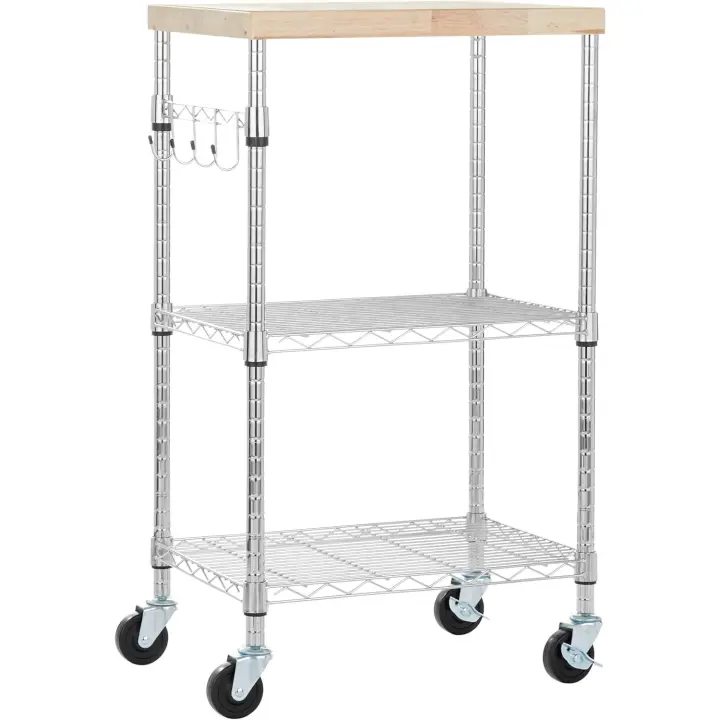 Carrito con Ruedas para microondas de 3 Niveles, 53,34cm x 38,1cm x 93,22cm (LxWxH), Madera/Cromado, 2 baldas - 1