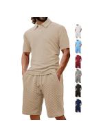 Verano de los hombres nuevo casual solapa suelta jacquard conjunto de camisa de polo de manga corta para hombres. - details 4