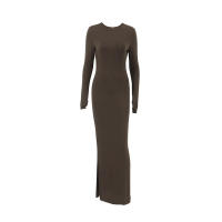 Vestido largo ajustado de punto marrón para mujer, nuevo estilo, otoño e invierno, moda - details 16