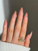 Uñas postizas de cabeza de almendra, diseño de línea francesa, cobertura completa, acabado con prensa extraíble, 24 piezas - details 4