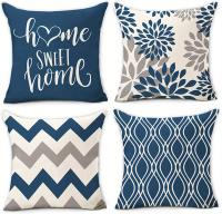 4 Fundas De Almohada Decorativas Azules Con Diseño Geométrico, Cubierta De Cojín Para Cama, Sofá, Sala De Estar - details 0