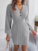 Elegante Vestido de Punto para Mujer Color Sólido, Cuello V, Moda Y2K 2025 - details 18