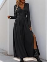Elegante Vestido Largo de Encaje con Cuello en V Color Sólido para Mujeres - details 8