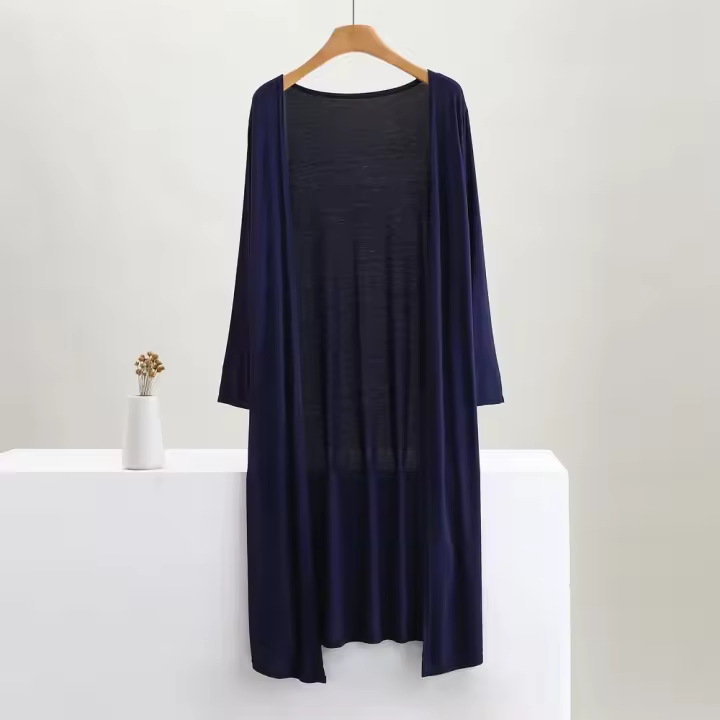 Modal Largo Cardigan Suéter de Algodón para Mujeres Abrigo Casual de Colores 12 - 1