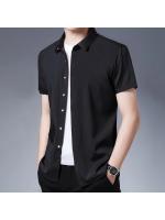 Camisa de manga corta de color sólido informal de negocios para hombres Top cómodo sin planchar - details 9