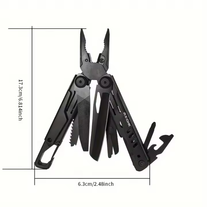 1 multiherramienta GHK 22 en 1 con cuchillo plegable, alicates, cortador de cables, tijeras, sierra, clip para cinturón, alicates, llave hexagonal múltiple - Acero inoxidable - Para hombres - Ideal para trabajo, EDC, camping, mochilero, supervivencia - Gr - 1