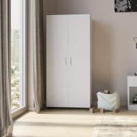 Armario de madera de 2 puertas para niños, dormitorio, barra de almacenamiento (blanco) - details 1