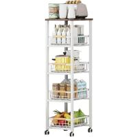 Carrito de Supermercado con 5 Niveles Carro de Cocina o Baño con Estante Extraíble, Metal, Tamaño 40x30x107,5 cm - details 0