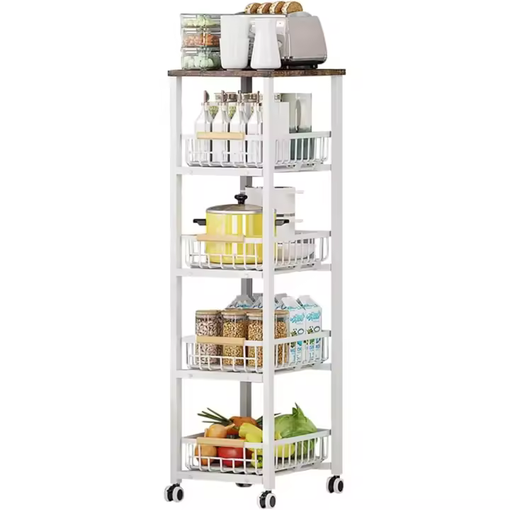 Carrito de Supermercado con 5 Niveles Carro de Cocina o Baño con Estante Extraíble, Metal, Tamaño 40x30x107,5 cm - 1