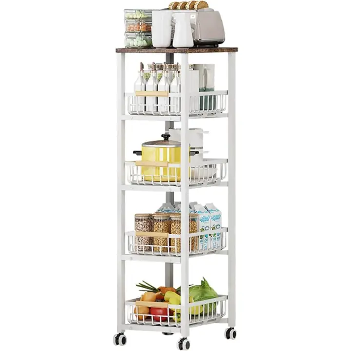 Carrito de Supermercado con 5 Niveles Carro de Cocina o Baño con Estante Extraíble, Metal, Tamaño 40x30x107,5 cm - 1