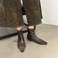 Botines de punta cuadrada para mujer, zapatos elegantes de tacón bajo a la moda, botas cortas simples delgadas - details 14