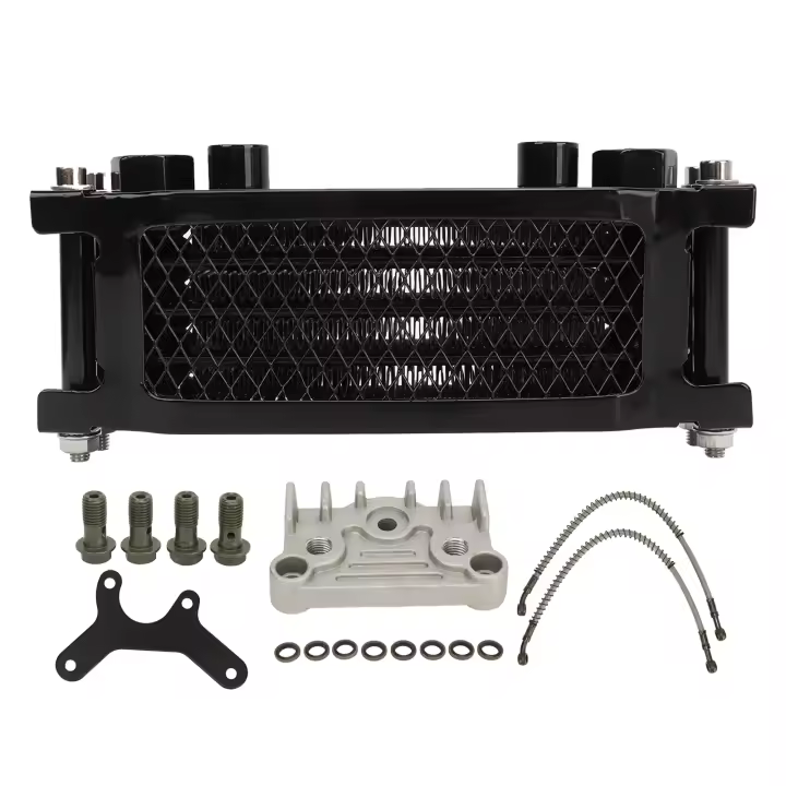 Juego de radiador enfriador de aceite para motocicleta, Kit de refrigeración de aceite de motor de 4 filas de aluminio, repuesto para Monkey 125cc-140cc, color negro, 17 Uds. - 1