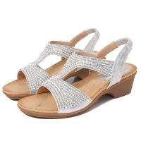 Sandalia 2025 Nuevas sandalias de moda con diamantes de agua Zapatos de mujer con tacón inclinado y parte inferior gruesa - details 3