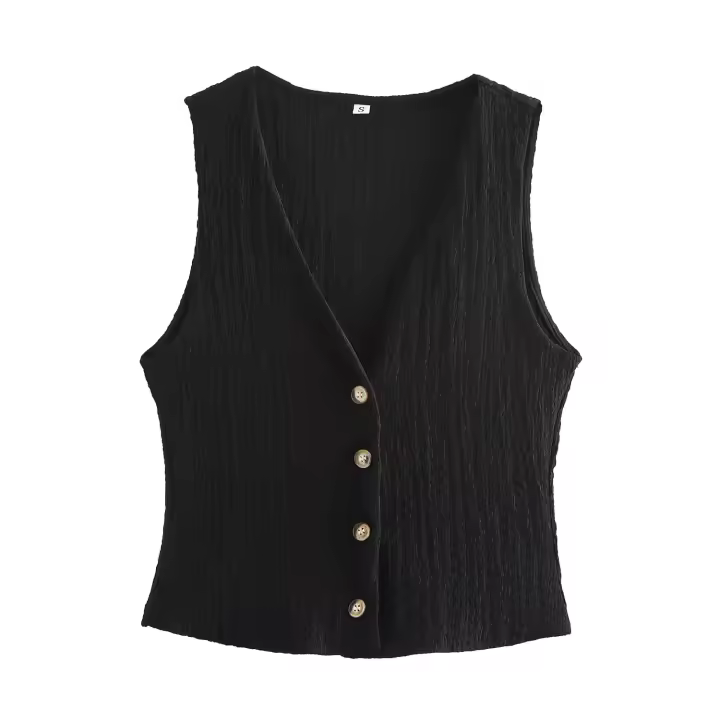 Conjunto de Moda para Mujer OUWU 2 Piezas de Camisetas sin Mangas y Pantalones Vintage de Cintura Alta Elástica - 1