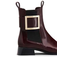 Botas de cuero y tobillo impermeables con punta cuadrada y hebilla de metal para mujer - details 5