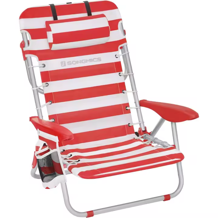 Silla Plegable de Playa Almohadilla Ajustable, Correa, Azul y Blanco Ideal para Acampar - 1