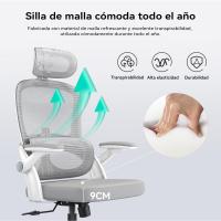 Silla de Oficina ergonómica de Malla, Silla de Oficina con Respaldo Alto con reposabrazos 3D, Soporte Lumbar hacia Arriba y hacia Abajo, Silla de Trabajo - Marco Blanco Malla Gris Claro - details 4
