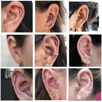 Piercing de cristal para cartílago para mujer, pendiente de hélice, pasador de acero inoxidable, tragus, joyería daith de racimo, 2 piezas - details 1