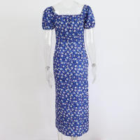 Vestido de mujer, novedad de verano 2025, vacaciones, pausa para el té, cuello cuadrado, falda de longitud media, mangas de burbuja, vestido con abertura Floral francés - details 18