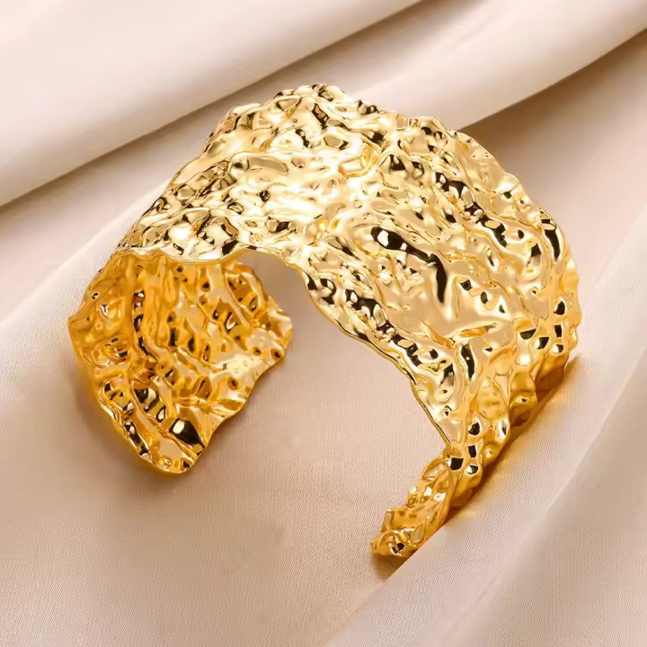 Diseño de pulsera ancha de acero inoxidable con flor dorada Retro para mujer a la moda, regalo para el día de la madre - 1
