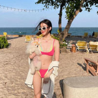 Conjuntos de bikini para mujer Traje de baño de cuatro piezas con cuello en V Traje de baño con bloques de color Conjuntos de bikini triangulares con cordón halter - details 2