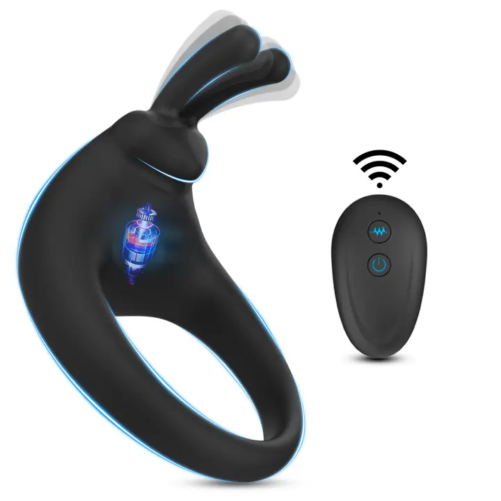 Anillo de vibración de silicona de carga de succión magnética para adultos, dispositivo de control remoto inalámbrico para hombres, bloqueo de oreja de conejo, 2. ª generación - 1