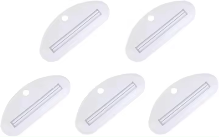 5 exprimidores de pasta de dientes blancos, dispensador de exprimidor de tubo de pasta de dientes de plástico, clips de pasta de dientes para ahorrar pasta de dientes, exprimidores de tubos, ayudas para exprimir tubos de vida diaria, exprimidor de pasta d - 1