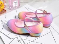 Zapatos de cuero con purpurina para niñas, zapatos de princesa con arcoíris, de tacón alto, informales, para fiesta, boda y baile - details 4
