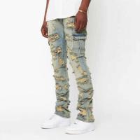 Topshow, artículos en forma de trompeta rasgados de mezclilla italiana, jeans apilados Deming para hombres - details 4