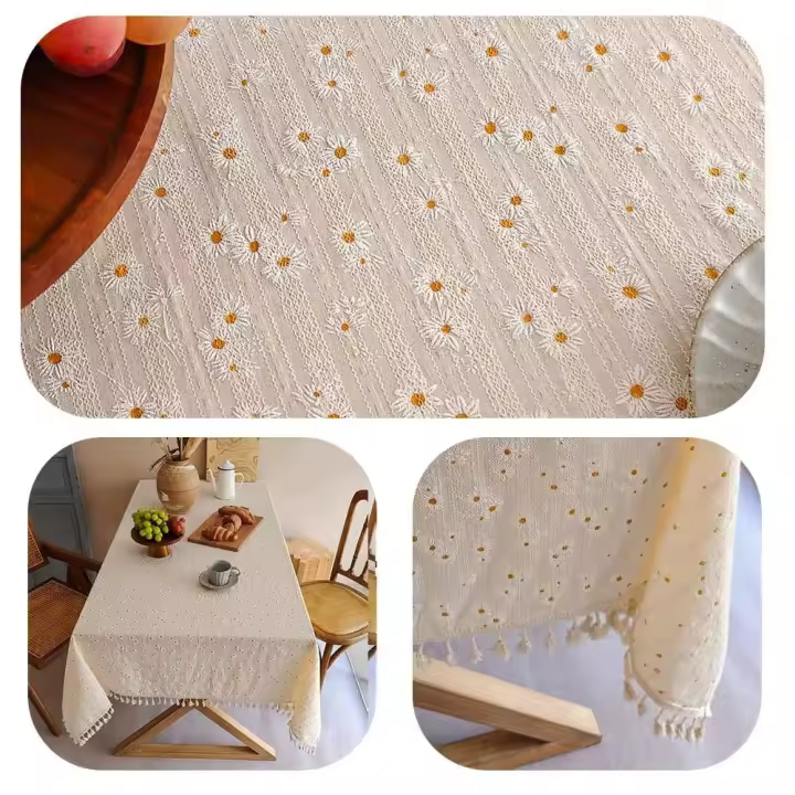Mantel rectangular con borlas, decoración rústica para mesa de comedor, resistente a la piscina, 1 pieza - 1
