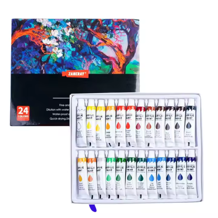 Set de pintura acrílica en tubos (12 ml) - 12/24 colores para artistas y niños - 1
