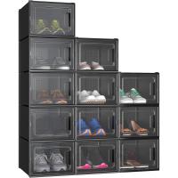 Organizador de Zapatos de Plástico Transparente con Puerta 12 Set, Plegable y Apilable, Tamaño 35,7 x 27,6 x 20,8cm Negro - details 0