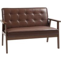 Sofá de Tres Plazas Tapizado en PU Resalto de Madera Carga de 250kg Ideal para Sala de Estar Dormitorio - details 0