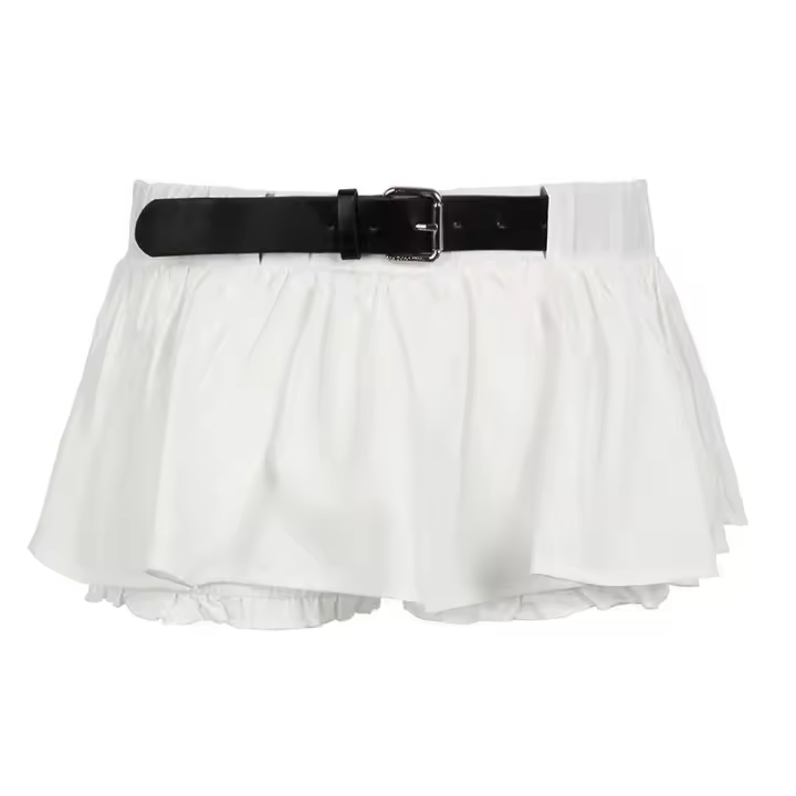 BUNO-minifalda blanca de cintura baja con cinturón para mujer, faldas cortas básicas de estilo Preppy informal Kawaii, trajes de calle Coreanos - 1