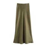 Falda midi negra larga de verano de cintura alta de satén 2025, falda elegante de oficina para mujer - details 1
