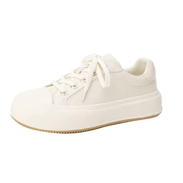 Pastel de queso nueva tendencia color coincidencia plataforma casual tablero zapatos versátil aumento de altura cabeza redonda zapatos blancos - 1