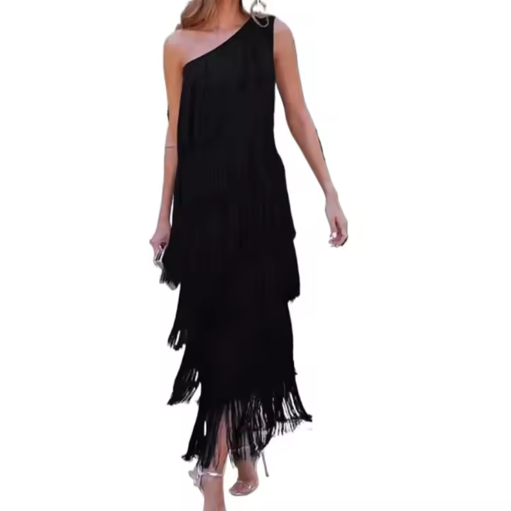 Vestidos asimétricos con flecos en los hombros, moda entre las mujeres - 1