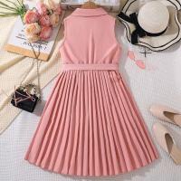 Vestido de Princesa para Niña en Verano Cinturón Encaje sin Mangas en Rosa - details 1