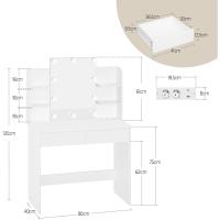 Espejo LED Ajustable Mesa Tocador con Regleta Enchufes 2 Cajones y 4 Estantes Tocador 90x40x135 cm - details 6